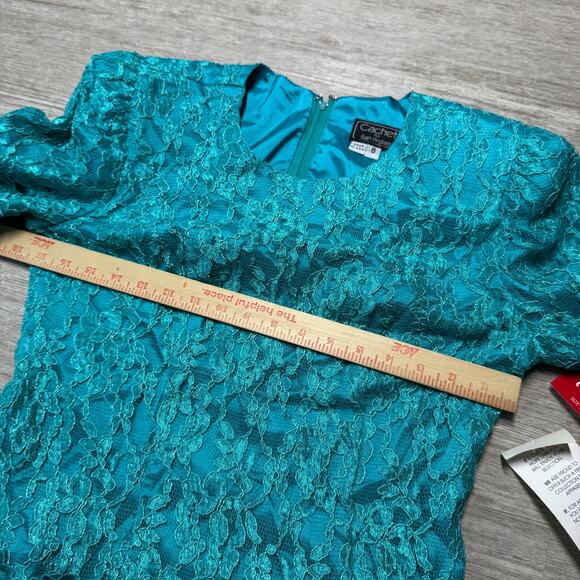 VTG Cachet Bari Protas 80s Lace Overlay Blouse Top 8 NWT USA Turquoise Back Zip - Picture 5 of 8